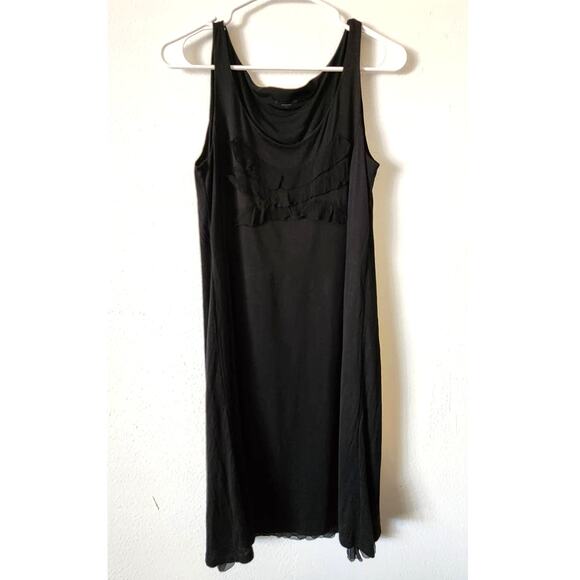 Eileen Fisher Silk Blend Ruffle Front Soft-V Tank Dress Black Size Small - Picture 1 of 7